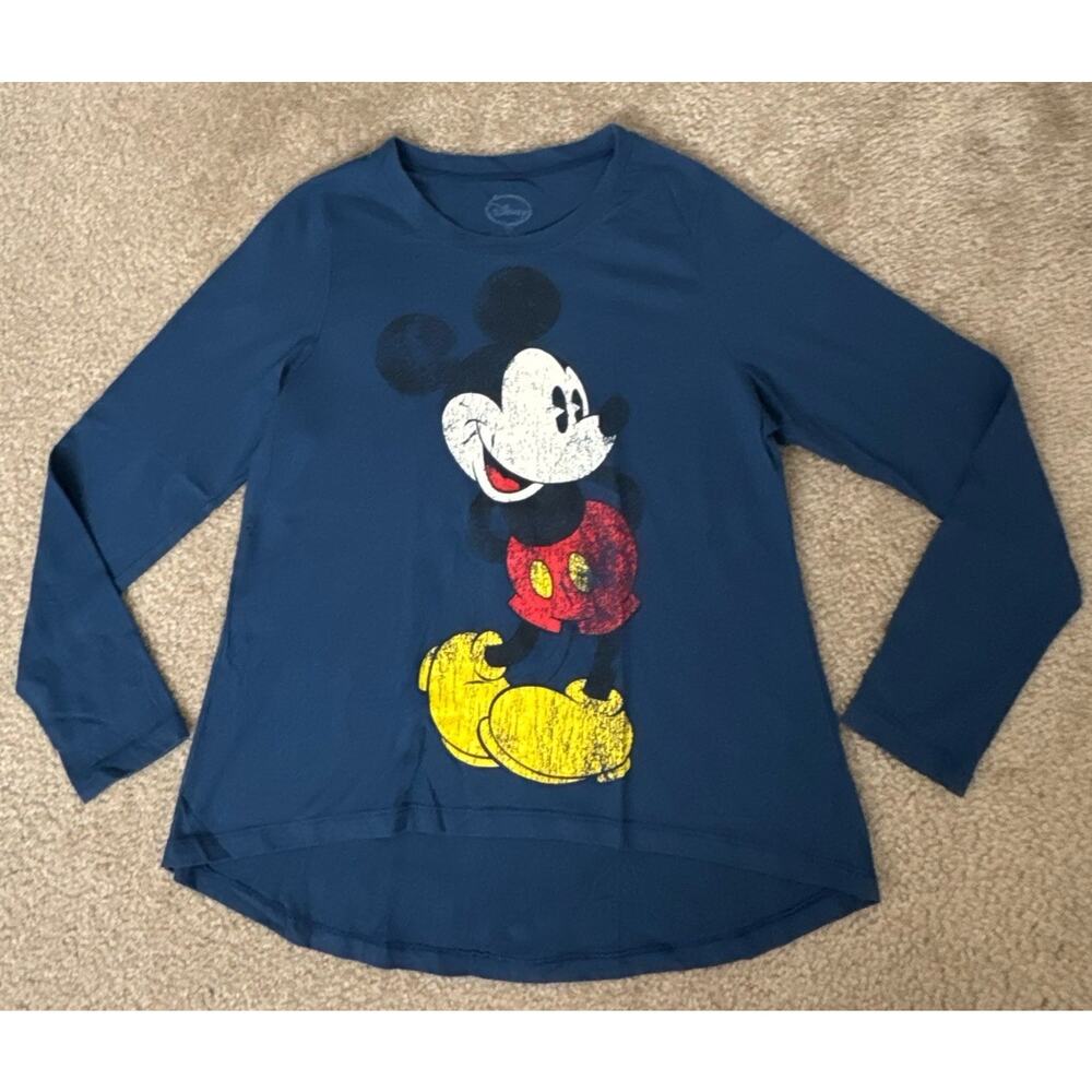 Disney Mickey Mouse Graphic T-Shirt Men Large Blue Long Sleeve Casual Casual Tee